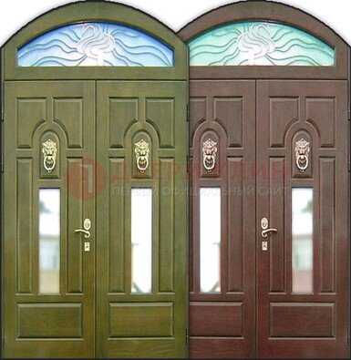 Стальная арочная дверь со стеклом ДА-17 для монолитного дома в Саранске