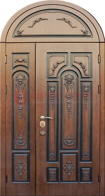 Арочная железная дверь с виноритом и узором ДА-36 в Саранске