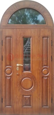 Двустворчатая железная дверь МДФ со стеклом в форме арки ДА-52 в Саранске