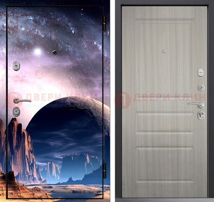 Железная дверь с фотопечатью космоса и планеты ДФ-50 в Саранске