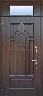 Железная дверь с фрамугой в коричневом цвете ДФГ-22 в Саранске