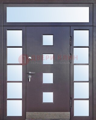 Современная железная дверь со стеклом и фрамугами ДФГ-4 в Саранске