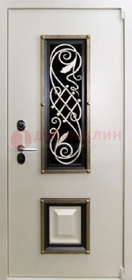 Белая стальная дверь с ковкой со стеклопакетом и МДФ ДК-30 в Сергиевом Посаде