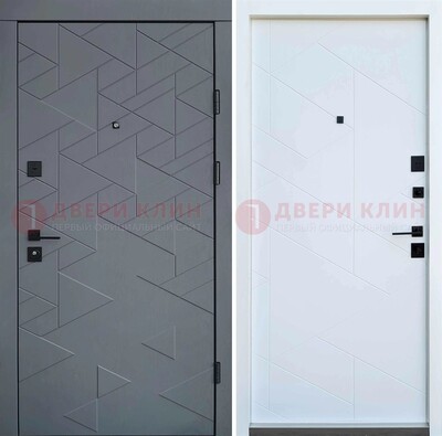 Серая металлическая дверь МДФ с узором  ДМ-224 в Саранске