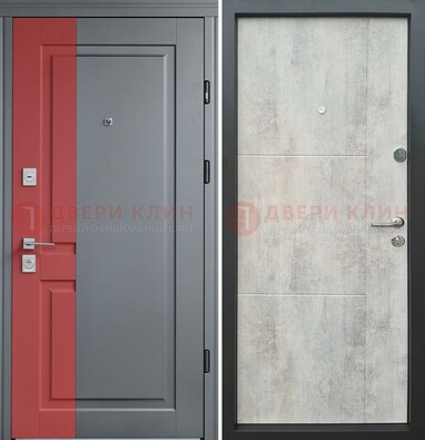 Серая с красной полосой металлическая дверь МДФ ДМ-245 в Саранске