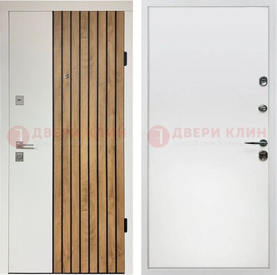Белая с коричневой вставкой филенчатая дверь МДФ ДМ-278 в Саранске