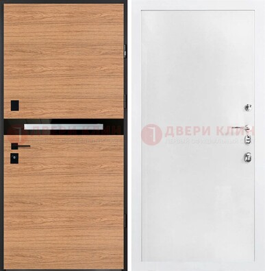 Железная коричневая дверь с МДФ в белом цвете ДМ-313 в Саранске