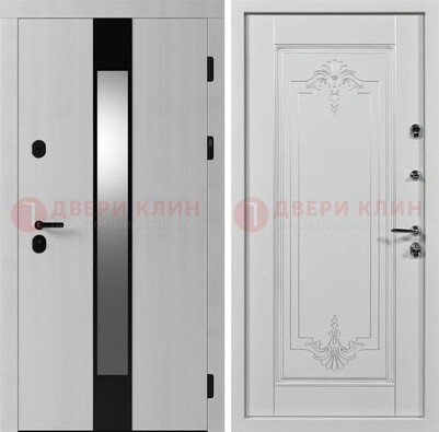 Белая металлическая дверь МДФ с зеркальной вставкой ДМ-324 в Саранске