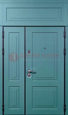 Синяя металлическая дверь с МДФ и верхней фрамугой ДМ-339 в Саранске