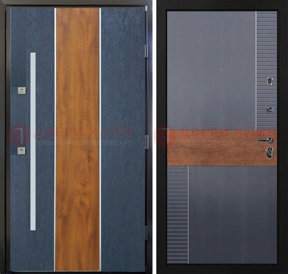 Темная металлическая дверь МДФ со вставками ДМ-411 в Саранске