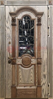 Железная дверь с массивом дуба со стеклом и ковкой ДМД-47 в Саранске