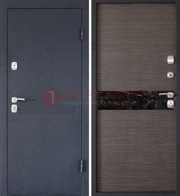 Черная железная дверь с порошковым напылением МДФ внутри ДП-114 в Саранске