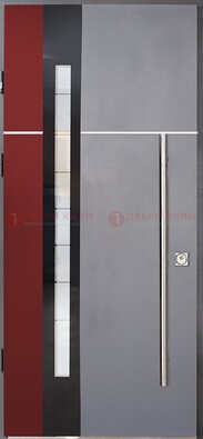 Серая входная дверь с порошковым окрасом и красной вставкой ДП-175 в Саранске