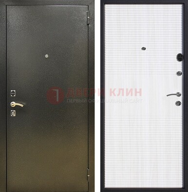Стальная темно-серая дверь с порошковой отделкой и МДФ Белый ясень ДП-279 в Саранске