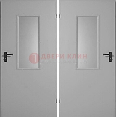 Белая металлическая противопожарная дверь с декоративной вставкой ДПП-7 в Саранске