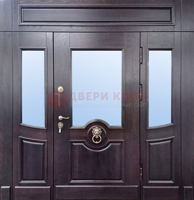 Филенчатая металлическая дверь с панелью МДФ и стеклом ДПР-102 в Саранске