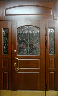 Стальная парадная дверь со вставками из стекла и ковки ДПР-30 в коттедж в Саранске