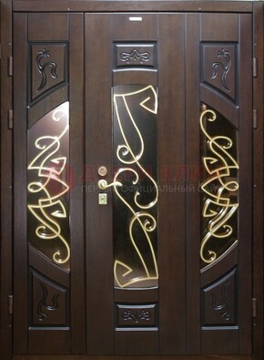 Парадная дверь со стеклом и ковкой ДПР-1 в каркасный дом в Дмитрове