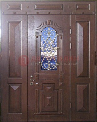 Стальная парадная дверь со стеклом и ковкой ДПР-4 для коттеджа в Саранске