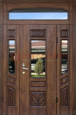 Парадная стальная дверь Винорит со стеклом и резьбой ДПР-97 в Саранске