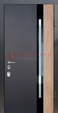 Черная металлическая дверь МДФ со стеклом ДС-14 в Саранске