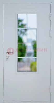 Белая железная дверь порошок со стеклом ДС-31 в Саранске
