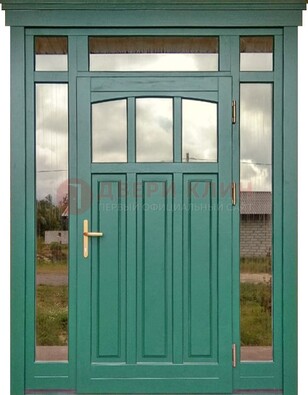 Зеленая металлическая дверь МДФ со стеклом ДС-43 в Саранске