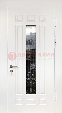 Белая стальная дверь винорит со стеклом и ковкой ДСК-191 в Саранске