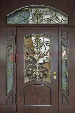 Входная дверь Винорит со стеклом и ковкой и фрамугами ДСК-213 в Саранске
