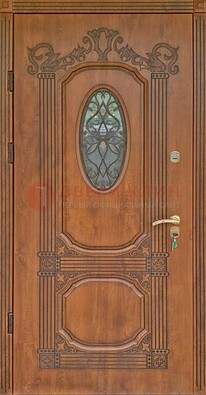 Резная металлическая дверь Винорит со стеклом и ковкой ДСК-215 в Саранске