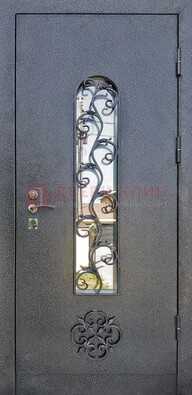 Темная стальная дверь Порошок со стеклом и ковкой ДСК-217 в Саранске