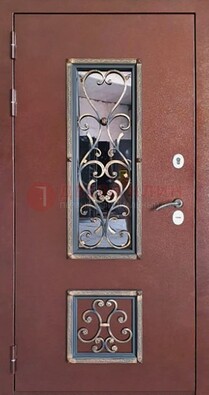 Уличная дверь Порошок со стеклом и ковкой для дома ДСК-218 в Саранске
