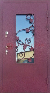 Железная дверь Порошок со стеклом и ковкой лозы ДСК-220 в Чебоксарах