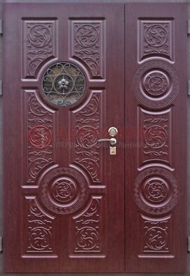 Красная железная дверь Винорит со стеклом и ковкой ДСК-235 в Саранске