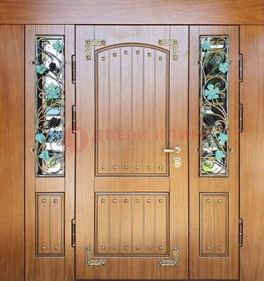 Железная дверь Винорит со стеклом и ковкой лозы ДСК-236 в Саранске