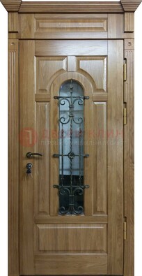 Металлическая дверь массив со стеклом и ковкой для дома ДСК-246 в Саранске