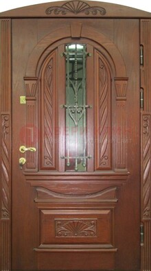 Узорная железная дверь массив со стеклом и ковкой ДСК-247 в Саранске