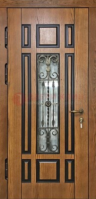 Двухцветная железная дверь Винорит со стеклом и ковкой ДСК-264 в Саранске
