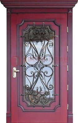 Красная стальная дверь Винорит со стеклом и ковкой ДСК-271 в Саранске