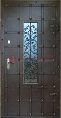Стальная дверь со стеклом и ковкой ДСК-84 с утеплением в Саранске