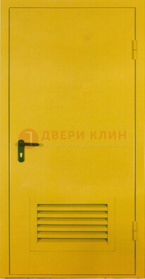 Желтая металлическая техническая дверь с вентиляционной решеткой ДТ-15 в Саранске