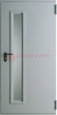 Белая железная техническая дверь со вставкой из стекла ДТ-9 в Саранске
