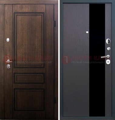Входная дверь Итальянский орех с МДФ с черным стеклом ДМ-1199 в Саранске