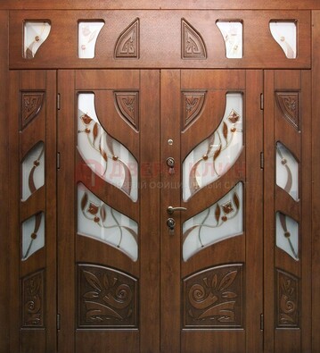 Элитная двухстворчатая дверь с витражным стеклом ДВТ-173 в Саранске