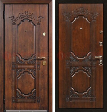 Коричневая железная дверь с виноритом и узором ДВТ-211 в Саранске