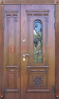 Железная коричневая филенчатая дверь с виноритом и МДФ ДВТ-85 в Саранске
