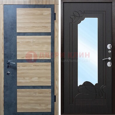 Светлая металлическая дверь c фрезерованной МДФ с зеркалом ДЗ-103 в Саранске