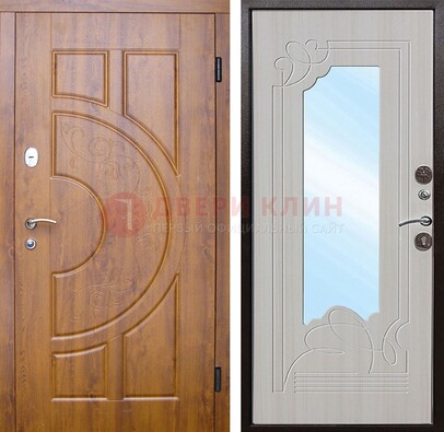 Коричневая металлическая дверь c МДФ с узором и зеркалом ДЗ-105 в Саранске