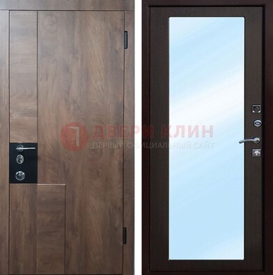 Коричневая металлическая дверь c МДФ с зеркалом ДЗ-106 в Саранске