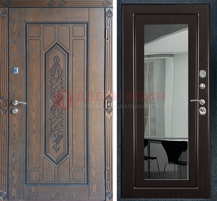 Уличная коричневая дверь c виноритом и МДФ Венге с зеркалом ДЗ-116 в Саранске